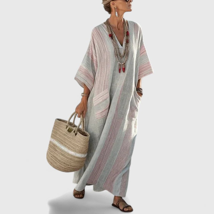 Dámské midi šaty v boho stylu s kapsami