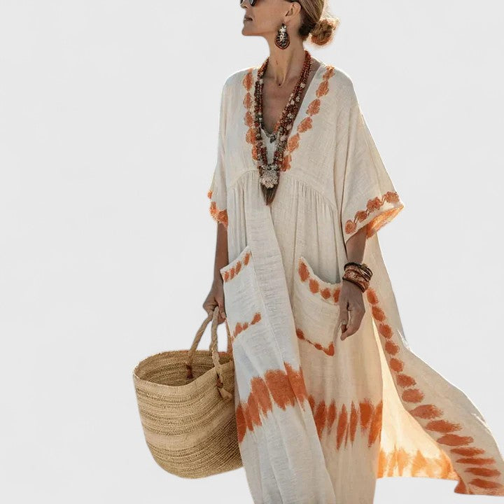 Dámské midi šaty v boho stylu s kapsami