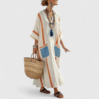 Dámské midi šaty v boho stylu s kapsami