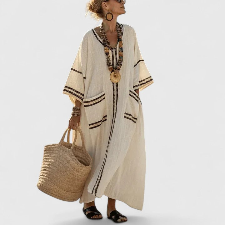 Dámské midi šaty v boho stylu s kapsami