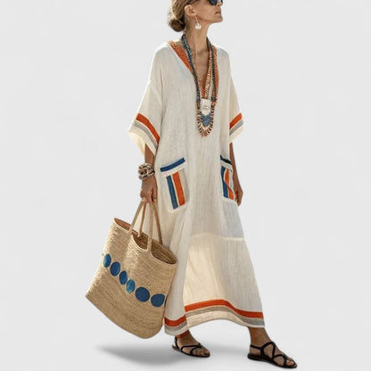 Dámské midi šaty v boho stylu s kapsami