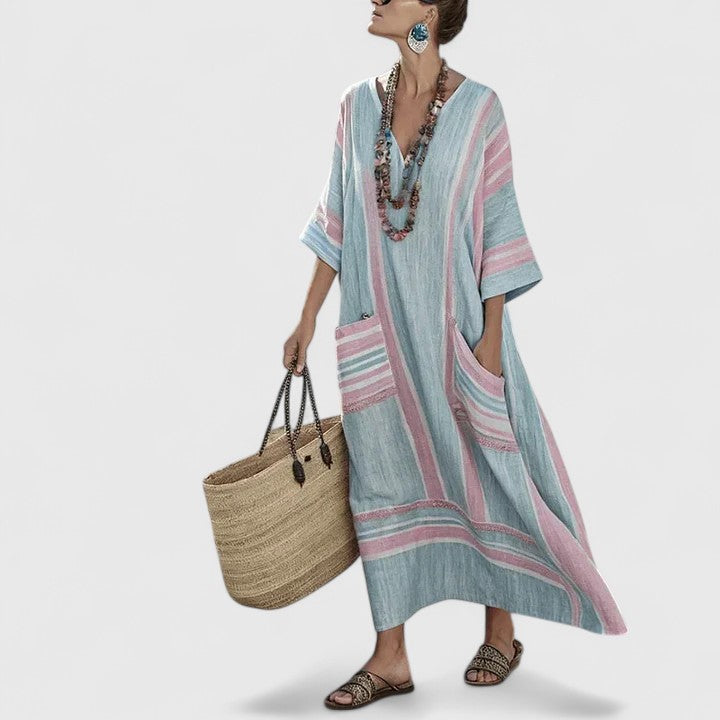 Dámské midi šaty v boho stylu s kapsami