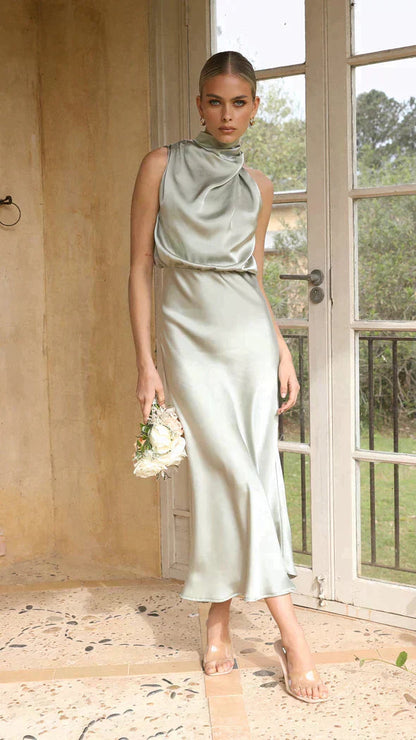 Vestido Midi Halter para Mujer | Estilo Veraniego Elegante con Drapados