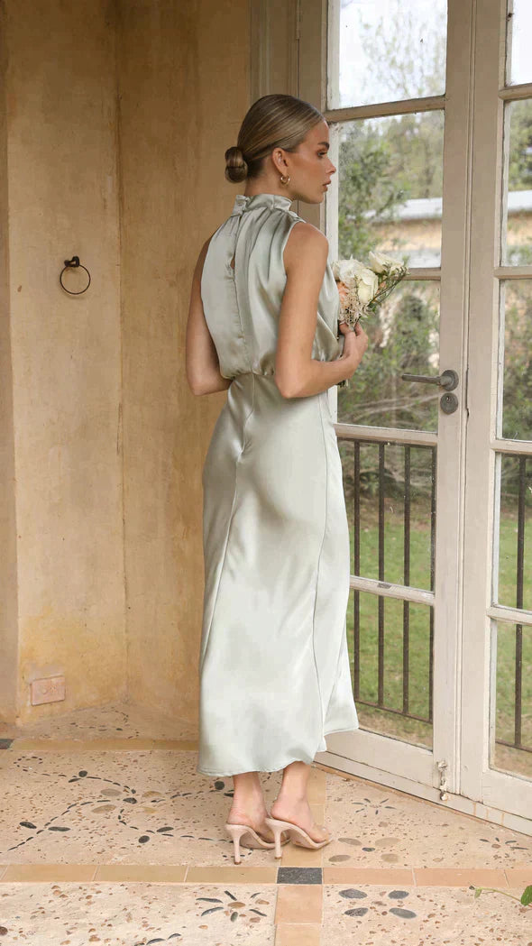 Vestido Midi Halter para Mujer | Estilo Veraniego Elegante con Drapados