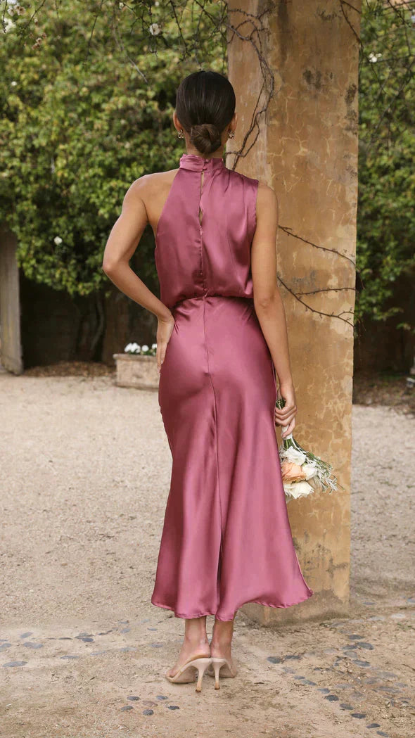 Vestido Midi Halter para Mujer | Estilo Veraniego Elegante con Drapados