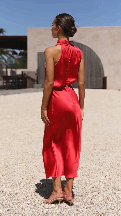 Vestido Midi Halter para Mujer | Estilo Veraniego Elegante con Drapados
