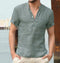 Camicia estiva da uomo in lino con maniche corte e colletto alla coreana
