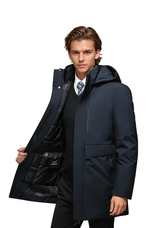 Parka de invierno impermeable para hombre con capucha y múltiples bolsillos