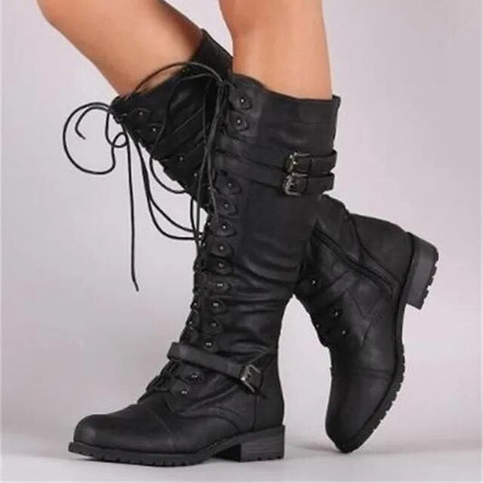 Zapatos Retro de Cuero para Mujer con Cordones y Hebilla
