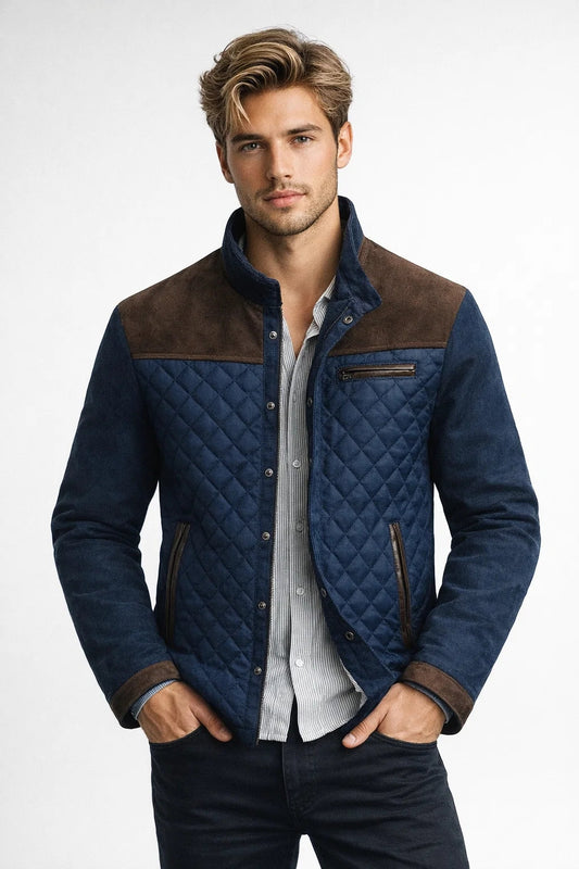 Męska Nowoczesna Pikowana Kurtka Zimowa z Kapturem