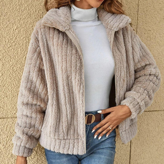 Chaqueta de felpa para mujer | Abrigo suave y acogedor de piel sintética