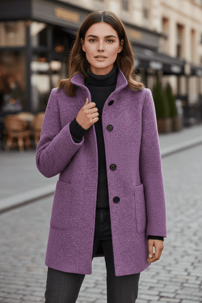 Damski Płaszcz z Mieszanki Wełny | Kołnierz Stojący Skrojony Dopasowanie