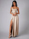 Robe de soirée maxi satinée pour femme | Dos nu avec fente haute