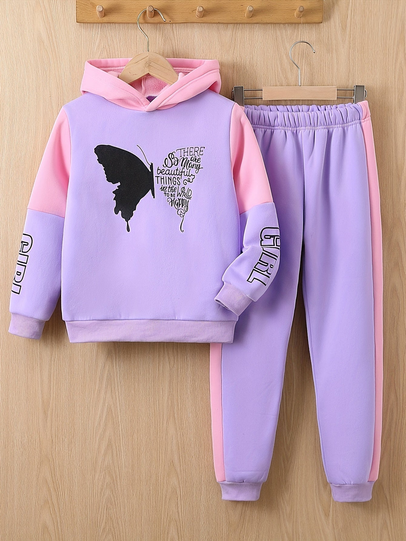 Girls' 2-Piece Fleece Set | Butterfly Print Sweatshirt and Pants