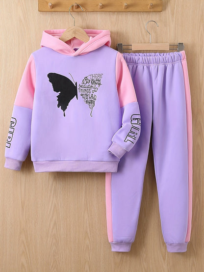 Girls' 2-Piece Fleece Set | Butterfly Print Sweatshirt and Pants