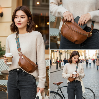 Sac taille en cuir à la mode pour femme avec large bandoulière