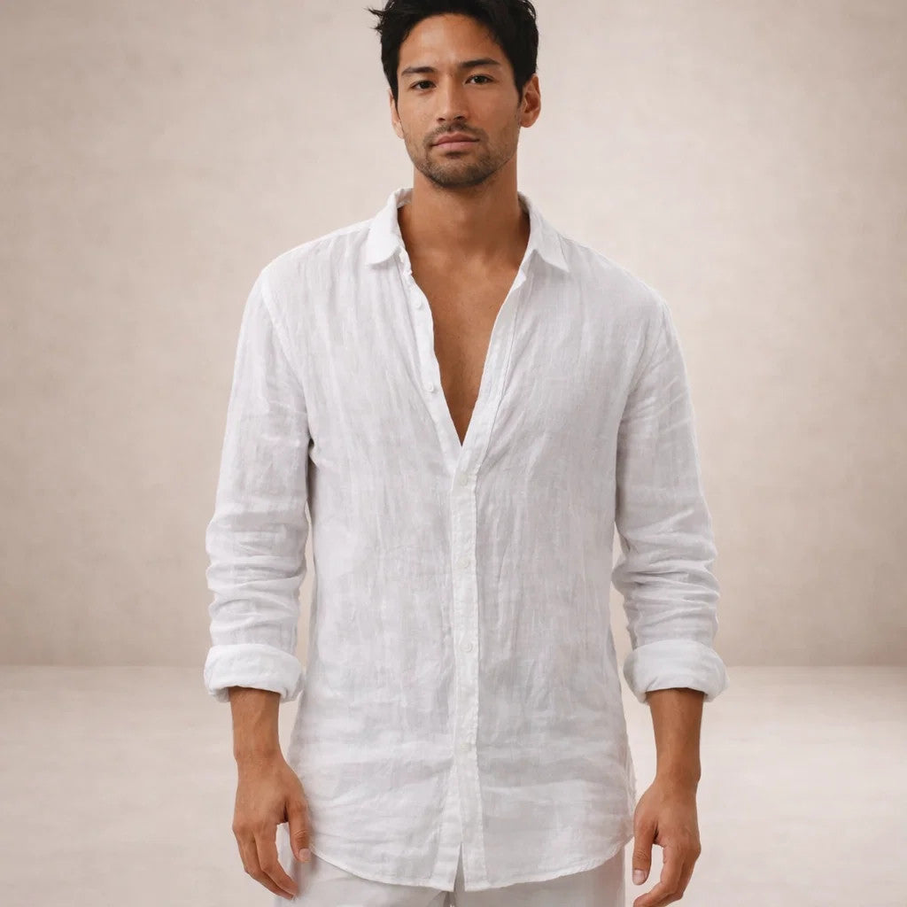 Chemise homme à manches longues style lin