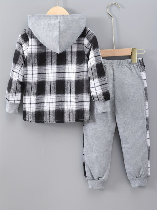 Conjunto de descanso para niño de 2 piezas | Sudadera a cuadros y pantalones deportivos
