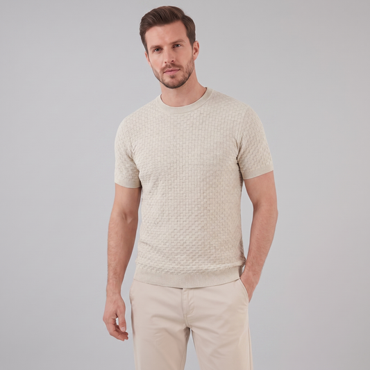 Camiseta de punto para hombre con tejido de malla | Estilo veraniego con escote en barco