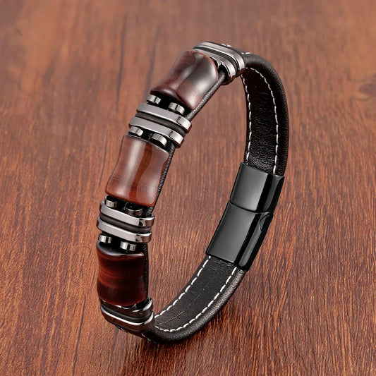 Aria | Pulsera de cuero con ojo de tigre natural