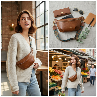 Sac taille en cuir à la mode pour femme avec large bandoulière