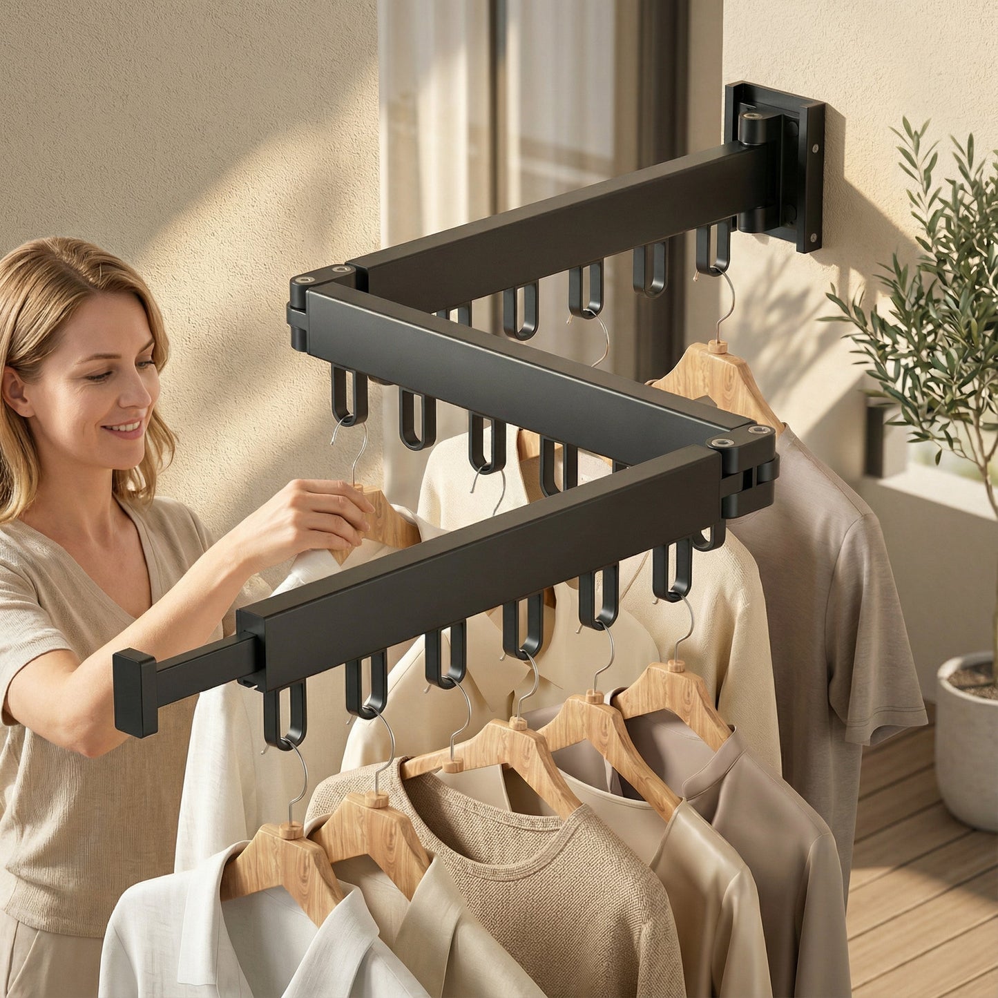 Uscător de rufe extensibil pentru montare pe perete | Design pliabil, care economisește spațiu