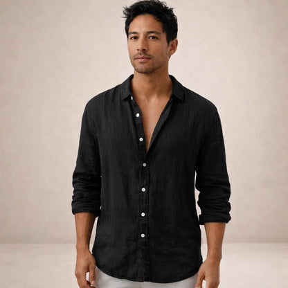 Chemise homme à manches longues style lin