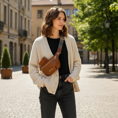 Sac taille en cuir à la mode pour femme avec large bandoulière