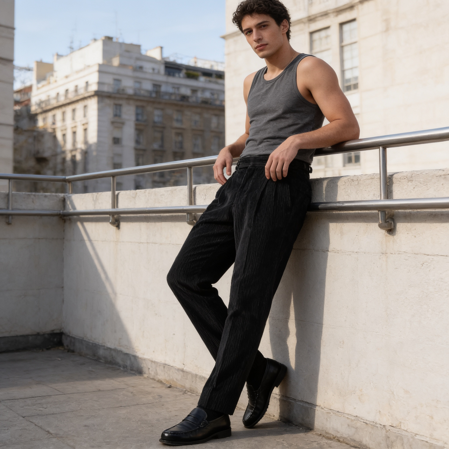 Pantalon homme à plis style velours côtelé | Coupe ajustée smart casual