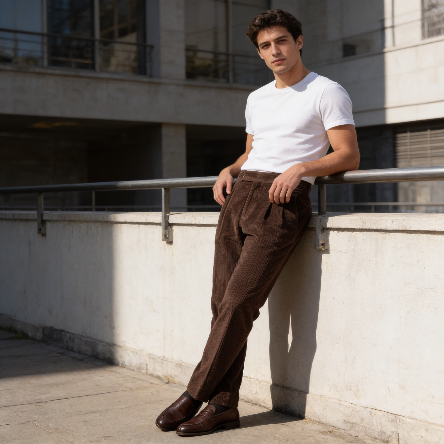 Pantalon homme à plis style velours côtelé | Coupe ajustée smart casual