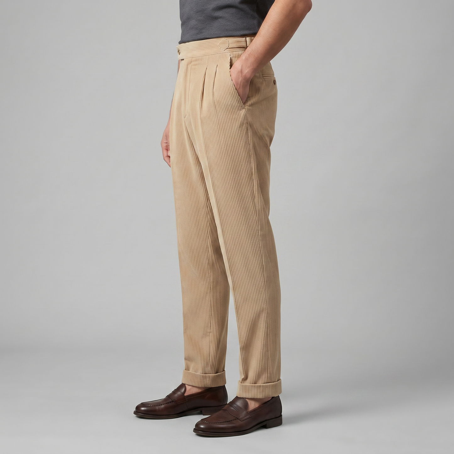 Pantalon homme à plis style velours côtelé | Coupe ajustée smart casual