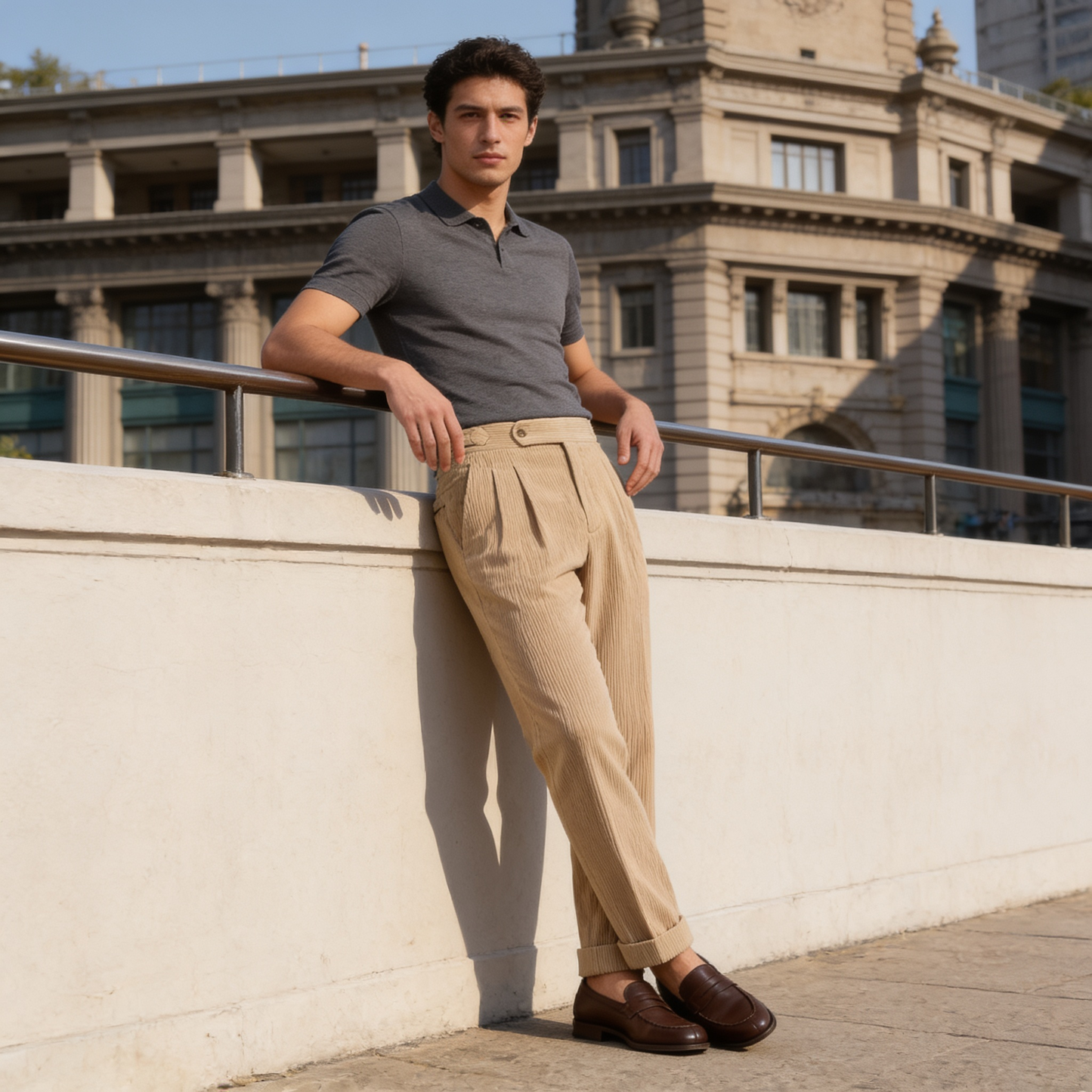 Pantalon homme à plis style velours côtelé | Coupe ajustée smart casual