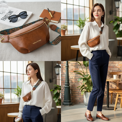 Sac taille en cuir à la mode pour femme avec large bandoulière