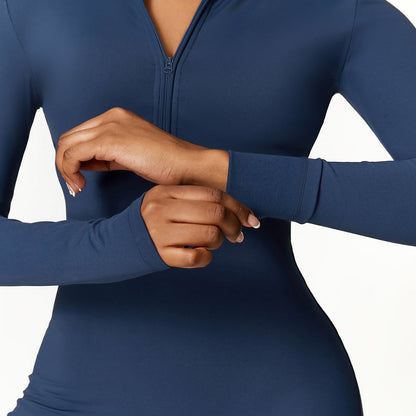 Combinaison pour femme à fermeture éclair | Vêtement de sport extensible sculptant la silhouette