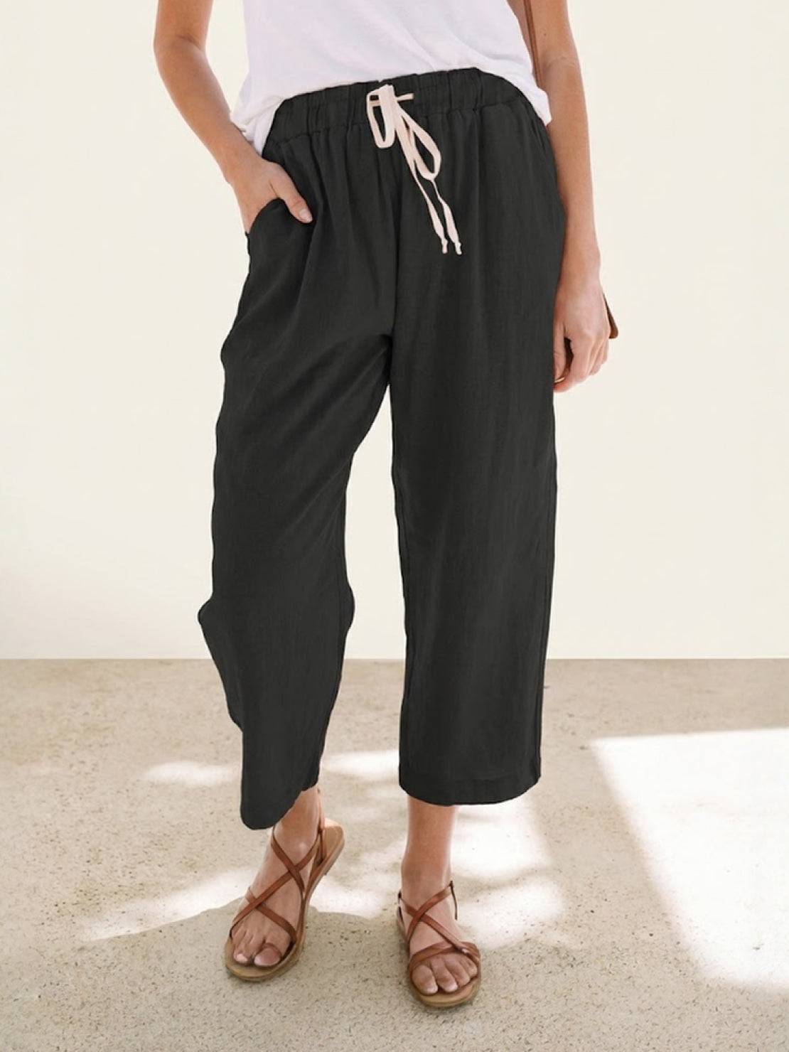 Damskie Sznurek Wąski Krój Spodnie | Casualowy Letnia Komfort