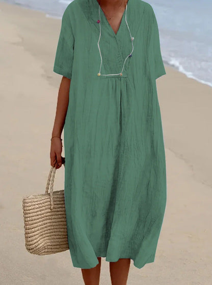 Abito Midi Donna con Scollo a V e Linea A