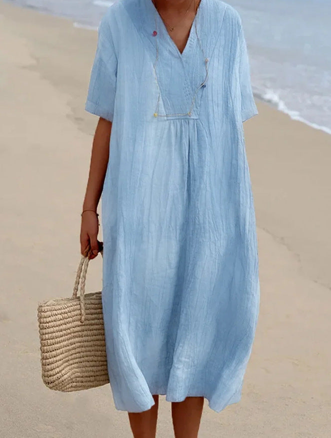 Abito Midi Donna con Scollo a V e Linea A