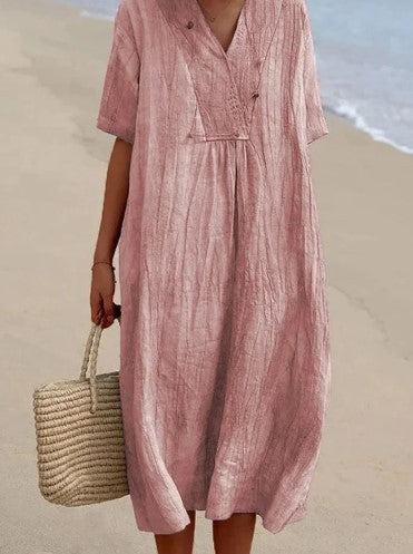 Abito Midi Donna con Scollo a V e Linea A
