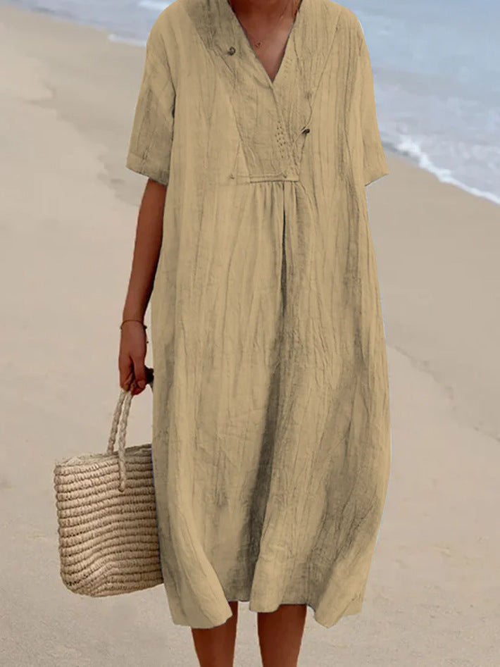 Abito Midi Donna con Scollo a V e Linea A