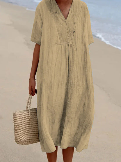 Abito Midi Donna con Scollo a V e Linea A