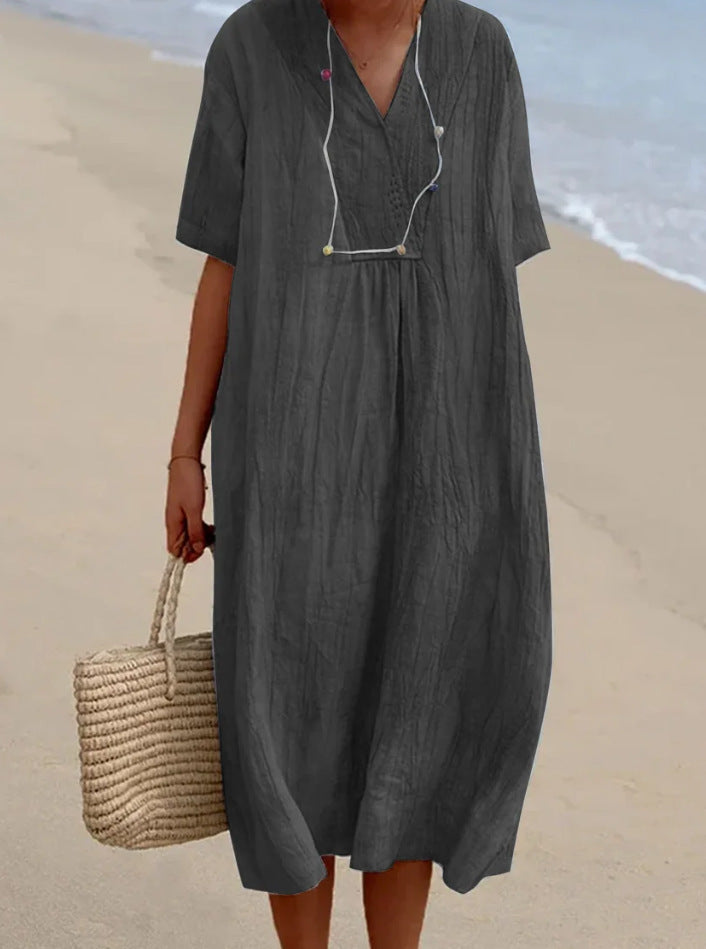 Abito Midi Donna con Scollo a V e Linea A