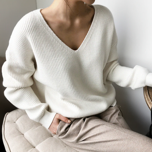 Sudadera Oversize de Mujer con Escote en V | Mezcla de Lana