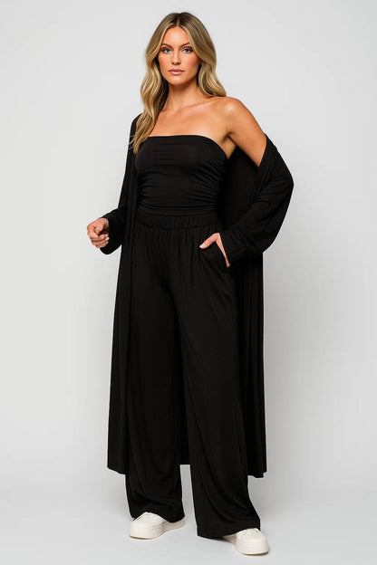 Women's Three-Piece Strapless Top and Pants Set