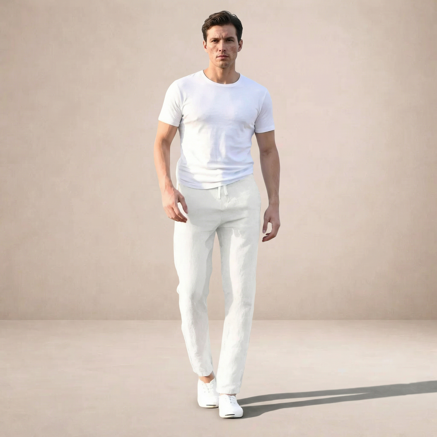 Pantaloni bărbătești în stil de in | Respirabili, cu talie elastică, croială de vară