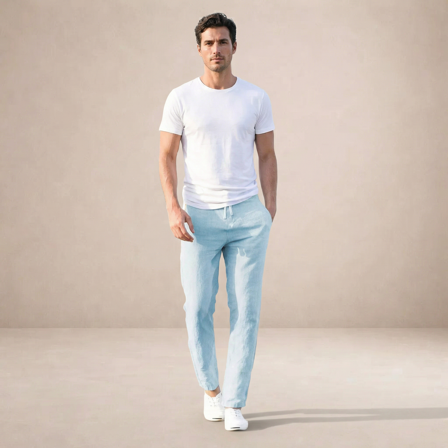 Pantaloni bărbătești în stil de in | Respirabili, cu talie elastică, croială de vară