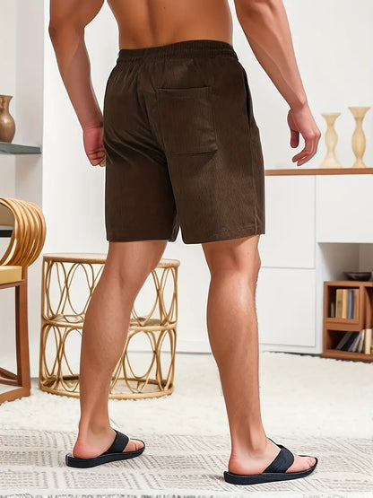 Pantaloncini estivi da uomo in velluto a coste | Vita elasticizzata, vestibilità dritta