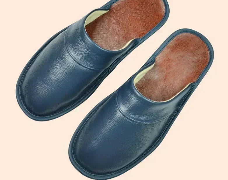 Pánské kožené stylové pantofle | Teplé a pohodlné domácí boty