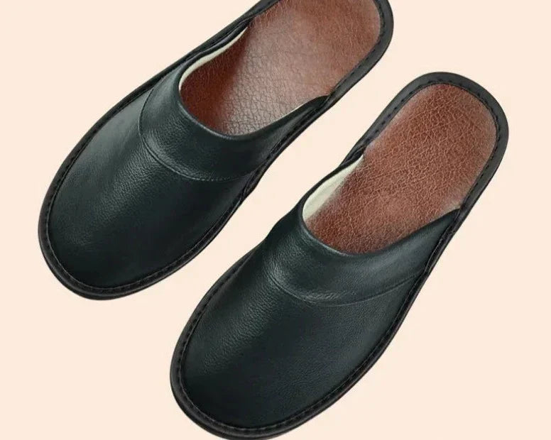 Pánské kožené stylové pantofle | Teplé a pohodlné domácí boty