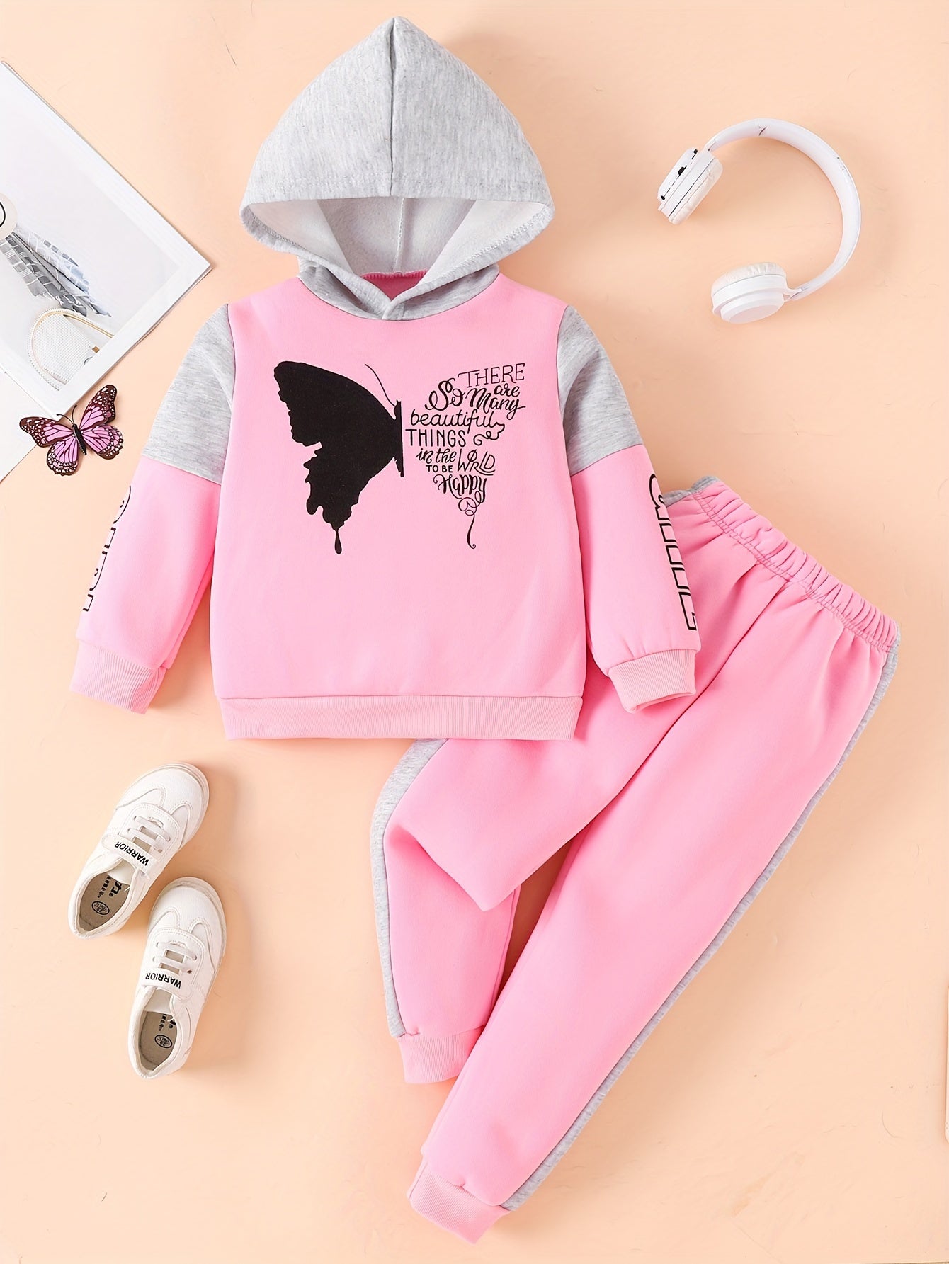 Girls' 2-Piece Fleece Set | Butterfly Print Sweatshirt and Pants