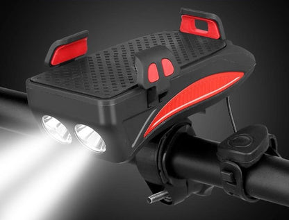 Držák na telefon na řídítka kola s LED osvětlením a powerbankou | Cyklistický doplněk 4 v 1
